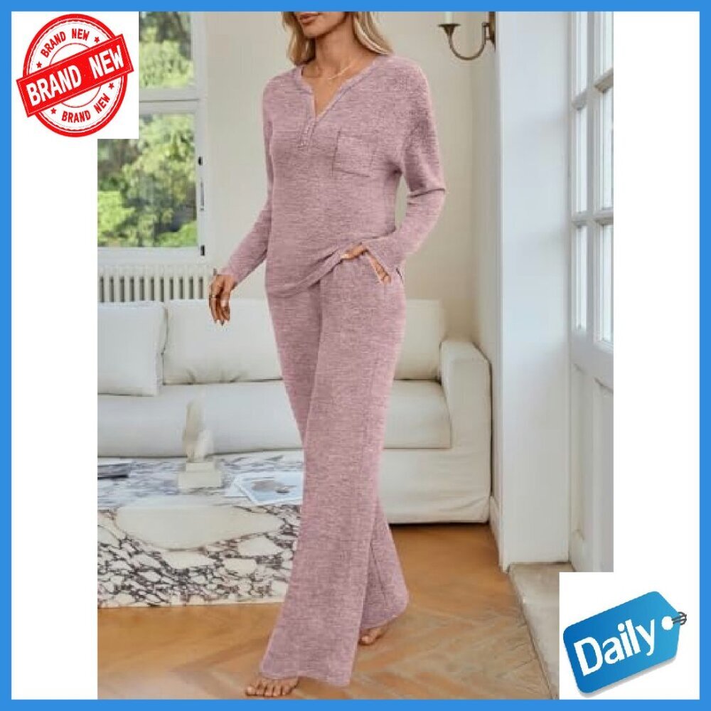 Soft Lounge Set Matching Pajamas Sweatsuit Comfortable Relaxed Fit - Picture 4 of 8